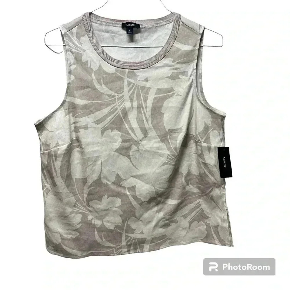 ALFANI Women Tops CreaM  Floral Print Sleeveless Size L